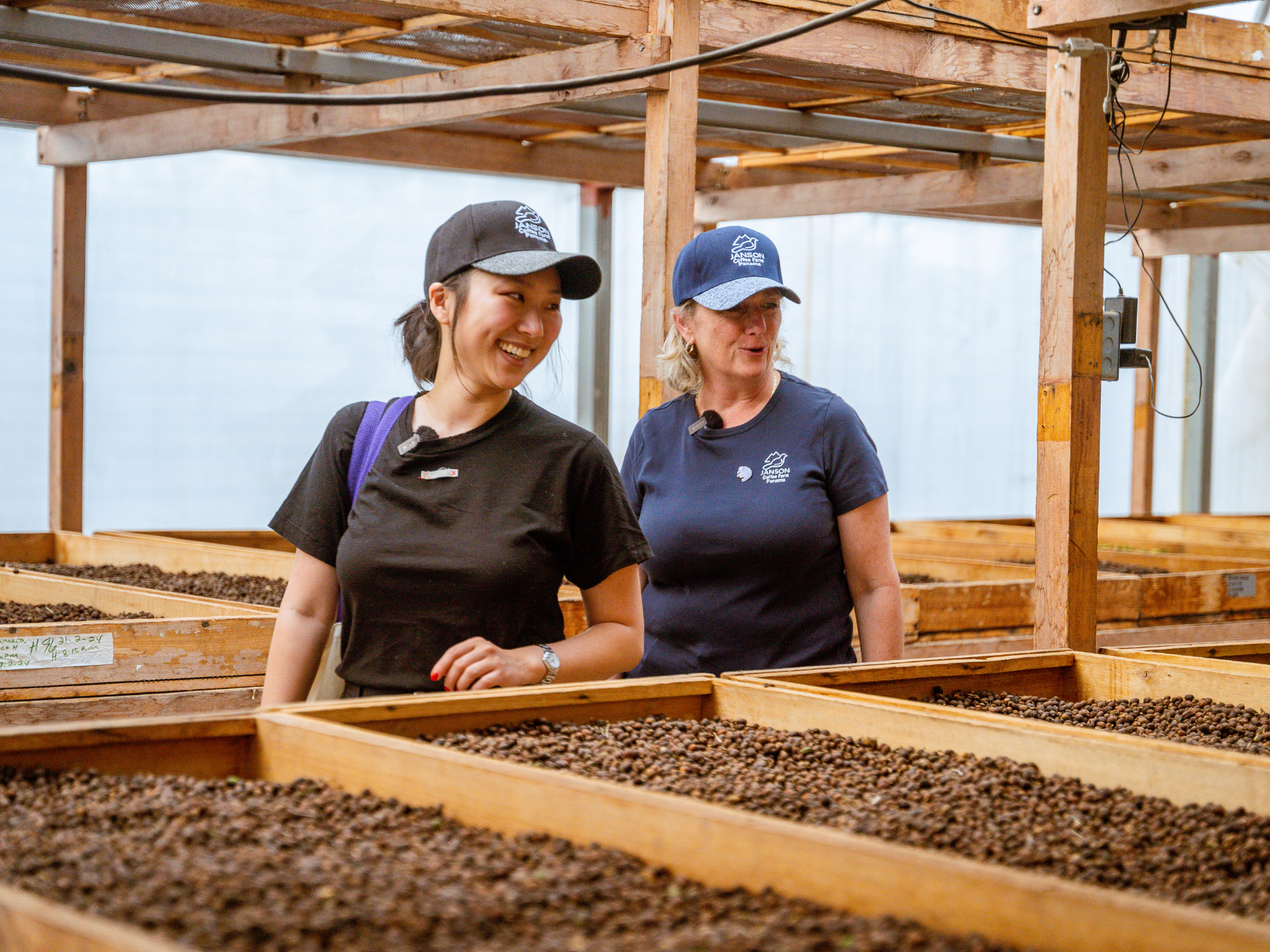 Jiyoon and Janette Janson looking at drying beds